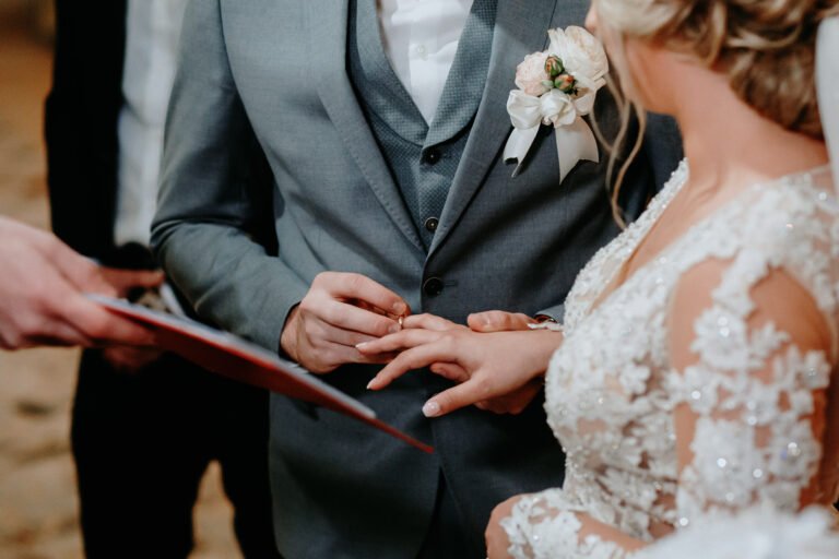 Closeup view of just married couple